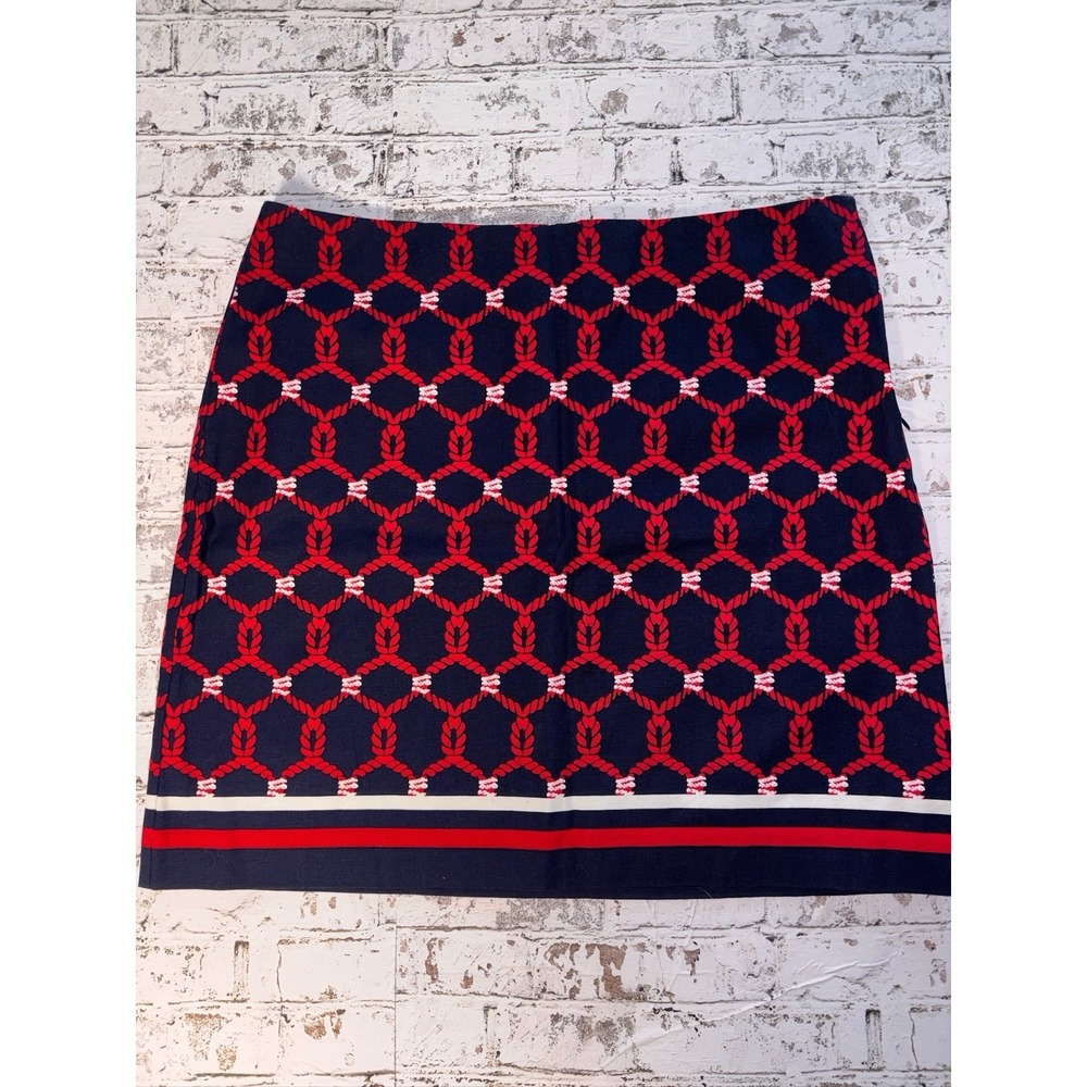 Talbots Skirt 14Petite Blue Red Geometric Straight Lined Side Zip Nautical Coast